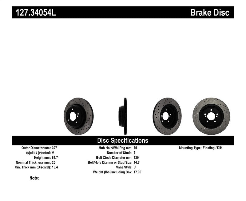 Stoptech, StopTech 00-03 BMW M5 (E39) Slotted & Drilled Left Rear Rotor